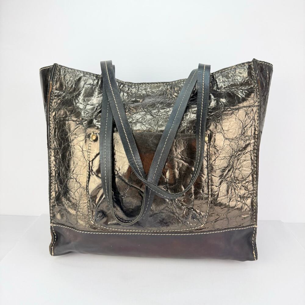 Patricia Nash 2 Tone Silver Bronze Studded Large Black Leather Shoulder tote bag - Picture 3 of 12
